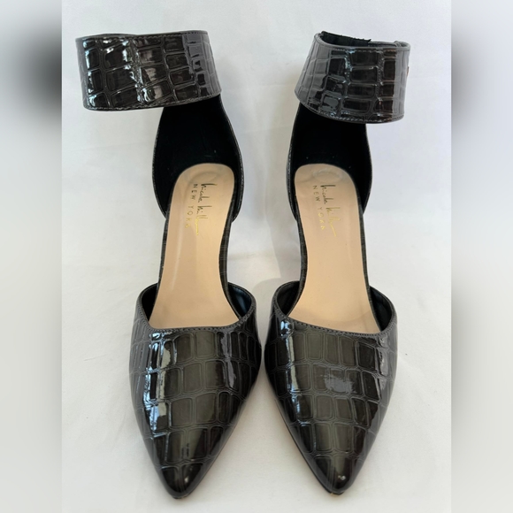 Nicole Miller Brandy Cuff Croc Embossed Heels PU Style Charcoal Grey US7.5 - Picture 4 of 8